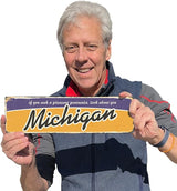 SmartSign 4 x 14 inch Michigan State Vintage Metal Sign “If You Seek A Pleasant Peninsula”, 40 mil Rustproof Aluminum with Clear Overcoat, Retro Wall Décor, Multicolor, Made in USA