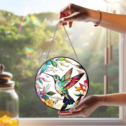 7.8" Hummingbird Stained Glass Suncatcher, Bird Suncatcher for Window Hanging, Art Decor for Home Garden Housewarming, Gift for Mom, Grandma, Women, Friend, Bird Lover P-SC-M114-SG8