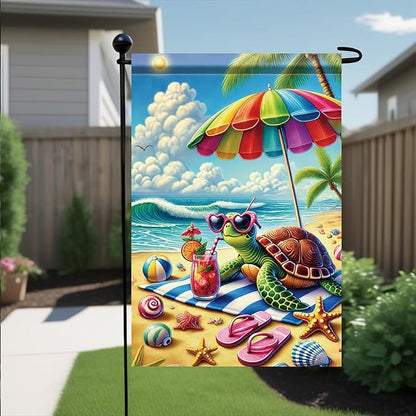 Summer Garden Flag 12x18 Inch Cute Sea Turtle Beach Umbrella Sunglasses Tropical Ocean Design Outdoor Yard Porch Lawn Patio for Seasonal Coastal Home Decor