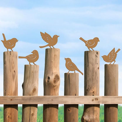 6PCS Rusty Metal Birds Decor, Outdoor Bird Wall Art Decor for Fence, Yard, and Patio, Metal Birds Craft Statue Ornaments, Bird Sculptures for Outdoor Garden Decoration Rustic Decoration