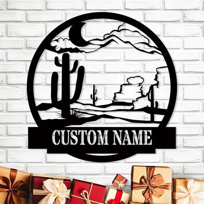 Custom Cactus Metal Sign | Metal Name Signs | Letter Monogram Family Sign | Moon Metal Wall Art | Outdoor Metal Art | Last Name Sign | Personalized Wedding Gift | Housewarming Gifts | Home Decor Sign