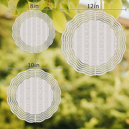 Bohemian Stripes Sage Green Round Wind Spinner 10", 3D Stainless Steel Wind Spinners for Yard and Garden Vintage Geometric Tribe Indoor Outdoor Metal Hanging Craft Ornaments for Porch Lawn
