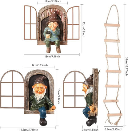 Thyle 4 Pieces Garden Gnomes Outdoor Tree Hugger Gnome Fairy Statue Elf Out the Door Resin Figurine Hanging Ladder Decoration Tree Faces Decor Outdoor for Patio Yard Lawn(Rustic Style)