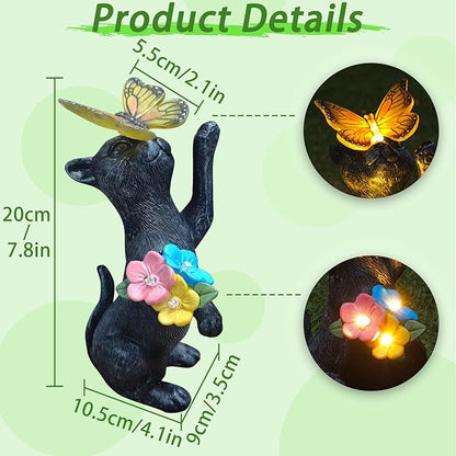 Solar Cat Garden Statue Outdoor Decor - Resin Cat Butterfly Statues for Outside Waterproof, Animal Figurines for Patio Balcony Yard Art Lawn Ornaments, Unique Birthday Gifts for Mom /Women/Grandma