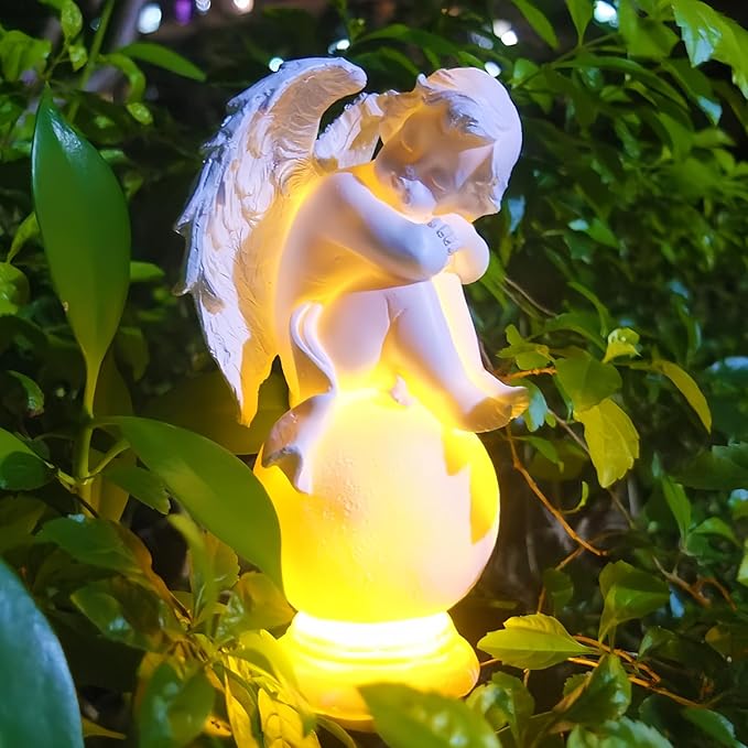for Angel Lights Solar Stake for Garden, Decorative Stake Light Solar Angel Garden Decor, Waterproof Outdoor Figurine Lights, Angel Statues Light fit Cemetery, Grave, Lawn, Patio, Pathway