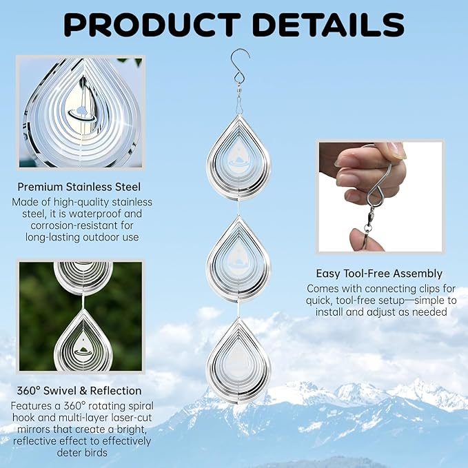 18 Pcs Stainless Steel 3D Wind Spinners with Reflective Discs – Garden Decor for Yard, Patio, Windows, Trees & Outdoor Spaces