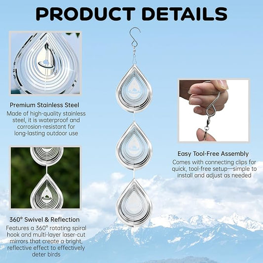 18 Pcs Stainless Steel 3D Wind Spinners with Reflective Discs – Garden Decor for Yard, Patio, Windows, Trees & Outdoor Spaces