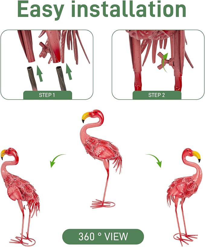 Metal Flamingo Garden Statues Outdoor Decor, Pink Flamingo Outdoor Sculptures Yard Art Decoration for Home Patio Lawn Backyard, Gift for Women Lovers Moms