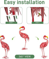 Metal Flamingo Garden Statues Outdoor Decor, Pink Flamingo Outdoor Sculptures Yard Art Decoration for Home Patio Lawn Backyard, Gift for Women Lovers Moms