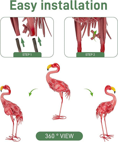 Metal Flamingo Garden Statues Outdoor Decor, Pink Flamingo Outdoor Sculptures Yard Art Decoration for Home Patio Lawn Backyard, Gift for Women Lovers Moms