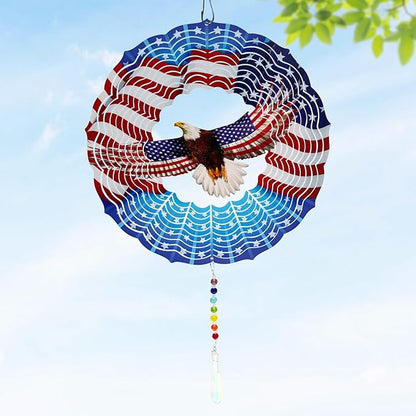 American Eagle Wind Spinner Crystal Tail, Marzovitra 10 inch 3D Stainless Steel Hanging Wind Spinner Metal Wind Catchers Kinetic Sculpture for Indoor,Outdoor Garden Decor,Yard Art