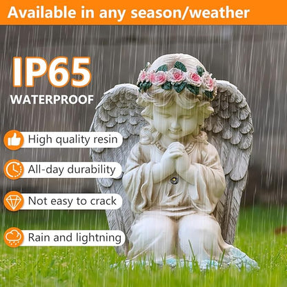 Solar Garden Outdoor Statues Lights, Resin Angel Figurine Light for Patio, Balcony, Yard, Lawn Ornament, Unique Housewarming Gifts and Yard Decor