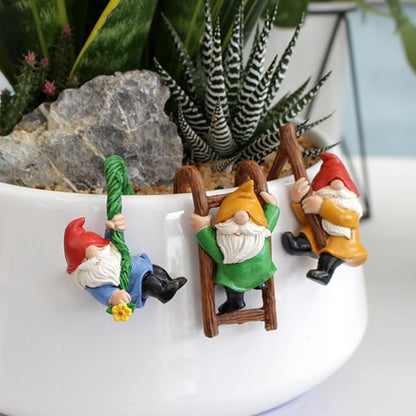 Set of 3 Cartoon Dwarf Pot Hangers - Climbing Ladder Figurines, Garden Patio Balcony Wall Decor, Hanging Ornaments for Flower Pot Edges, Perfect Festive & Special Occasion Gift