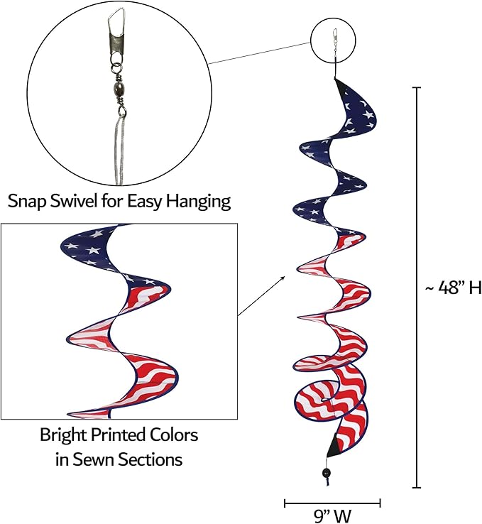 In the Breeze 5176 48" Stars and Stripes Curlie Spinner-Outdoor Hanging Decoration