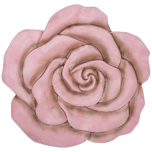 Magnolia Garden 12-Inch Sculpted Pink Rose Decorative Stepping Stone – 3D Floral Resin Garden Walkway Tile – Elegant Blush Flower Outdoor Accent