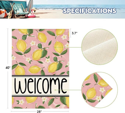 AVOIN colorlife Summer Lemon House Flag 28x40 Inch Double Sided Outside, Pink Welcome Seasonal Yard Outdoor Flag