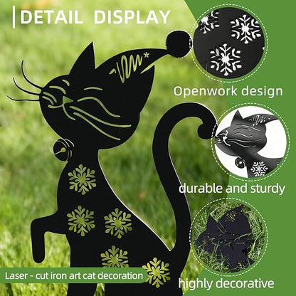 Metal Funny Cat Garden Decor for Outside (2 Pack), 14" Yard Art Stakes,Unique Gift for Kitty Lovers, Outdoor Lawn Statues and Weather Resistant Yard Art
