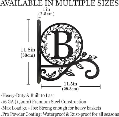 Metal Initial Letter B Plant Hanger Bracket, Decorative Wall Mount Hanging Plant Hook, Monogram Floral Leaf Garden Decor for Hanging Baskets, Bird Feeders, Lanterns, Wind Chimes