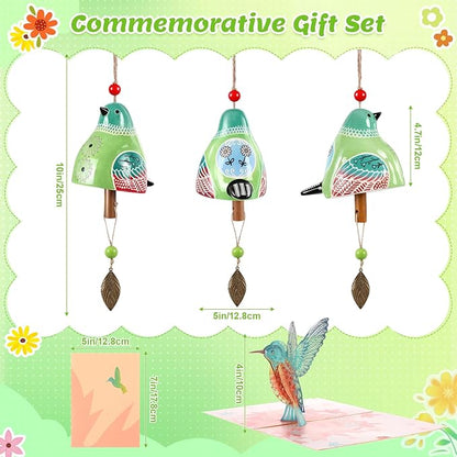 SiliFine 2 Pcs Mother's Day Ceramic Bird Wind Chime Gift with 3D Pop up Card Handmade Cardinal Windchime for Outside Indoor Garden Patio Decor Housewarming Birthday Gifts for Mom Women Bird Lovers
