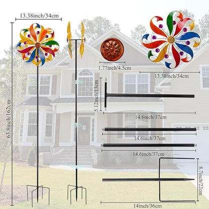 DREAMYSOUL Wind Spinners Outdoor, 13" Dia Colorful Petals Metal Garden Wind Spinner, Kinetic Wind Sculptures & Spinners for Yard Lawn Patio Decor