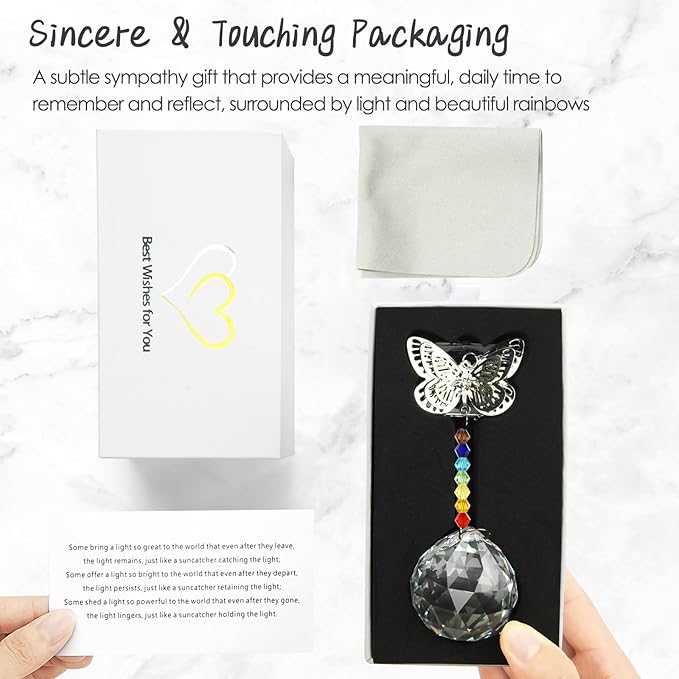 Merrynine Crystal Suncatcher, K9 Crystal Sun Catcher for Window Prism Ball, Unique Pendant Gift, Rainbow Maker with Butterfly Chain for Easy Hanging Indoor Outdoor Decoration (Butterfly Prism Ball)