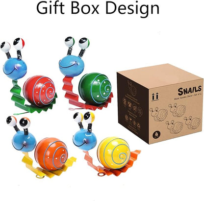 Cruis Cuka Metal Yard Art Cute Snails Garden Decor for Outside Lawn Ornaments Patio Outdoor Decorations - Set of 4(Yellow,Orange,Green,Red)