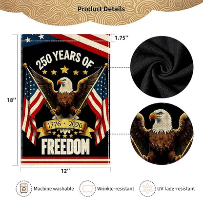 250 Years America Garden Flag, Double Sided 12x18 Patriotic Banner, Eagle Design, 1776-2026 US Semiquincentennial Yard Decor