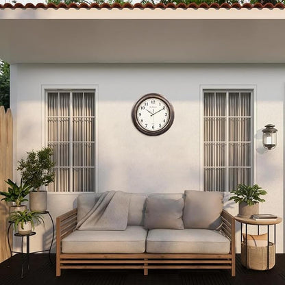 Outdoor Clocks Waterproof, 18 Inch Large Outdoor Wall Clock for Patio, Silent Battery Operated Viantage Decorative Metal Wall Clocks for Living Room, Kitchen, Bedroom, Pool, Garden - Bronze