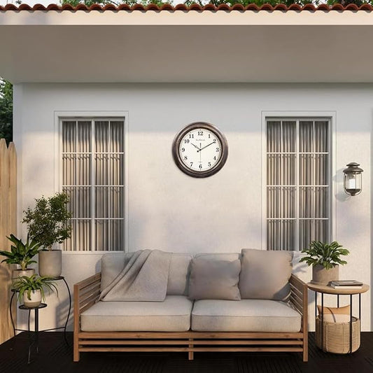 Outdoor Clocks Waterproof, 18 Inch Large Outdoor Wall Clock for Patio, Silent Battery Operated Viantage Decorative Metal Wall Clocks for Living Room, Kitchen, Bedroom, Pool, Garden - Bronze