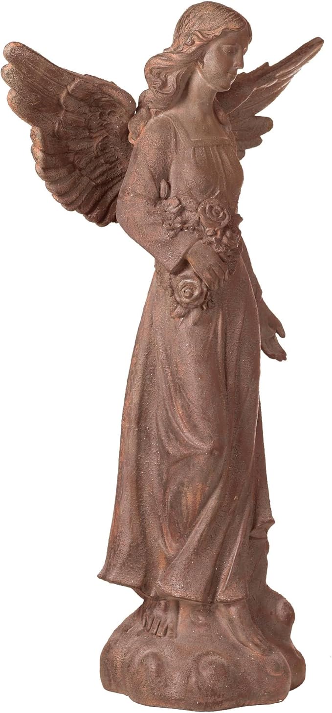 Kensington Hill Large Tall English Tudor Angel Garden Statue Sculpture Catholic Religious Holy Decor Outdoor Garden Front Porch Patio Yard Outside Home House Iron Rust Finish Resin 41 1/2" High