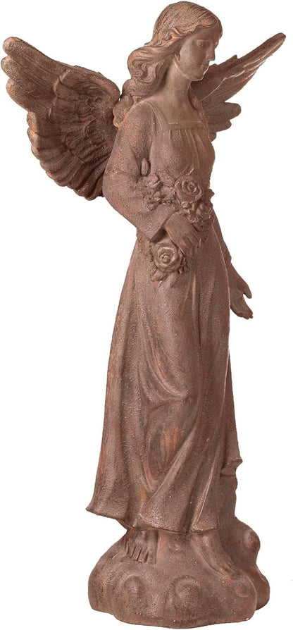 Kensington Hill Large Tall English Tudor Angel Garden Statue Sculpture Catholic Religious Holy Decor Outdoor Garden Front Porch Patio Yard Outside Home House Iron Rust Finish Resin 41 1/2" High