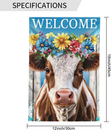 Floral Cow Garden Flags 12×18 Inch Welcome Double Sided Decorative Yard Banner Seasonal Flag for Outdoor Outside Decor