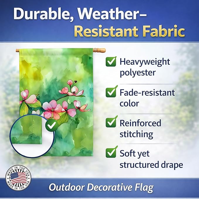 Caroline's Treasures Virginia American Dogwood in Watercolor House Flag Large Porch Sleeve Pole Decorative Outside Yard Banner Artwork Wall Hanging, Polyester, House Size, Multicolor