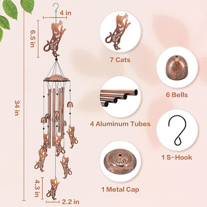 Cat Wind Chimes for Outside,Cat Gifts for Women Men/Memorial Gifts/Birthday Gift/House Warming Gift Metal windchimes Outdoors/Indoors,Garden Decor,Patio,Home,Porch,Yard Decor