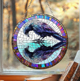 Raven Reflection Acrylic Suncatcher, Gothic Crow Window Hanging for Halloween and Dark Academia Decor