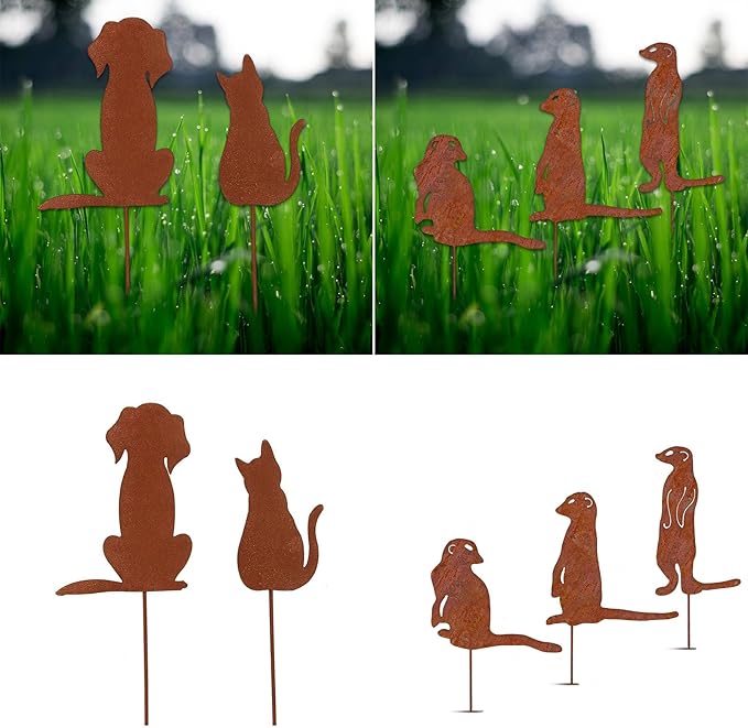Metal Rusted Animals Garden Stake Artificial Metal Art for Decorations Outdoor Backyards Decors Animal Garden Sculpture