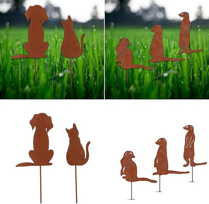 Metal Rusted Animals Garden Stakes Art Statues Backyard Yard Sidewalks Outdoor Backyard Decorations Metal Stake