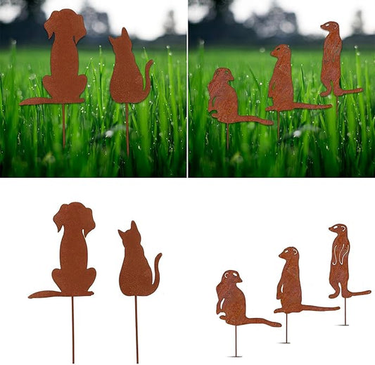 Metal Rusted Animals Garden Stakes Art Statues Backyard Yard Sidewalks Outdoor Backyard Decorations Metal Stake