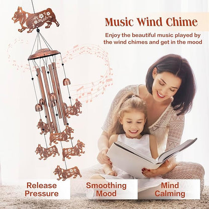 Corgi Dog Wind Chimes Outdoor Dog Gifts for Women Men Mom Gardening Birthday Gifts Metal Memorial WindChimes for Outside/Indoors, Lawn, Patio, Yard Art, Garden Decor, Yard Decorations