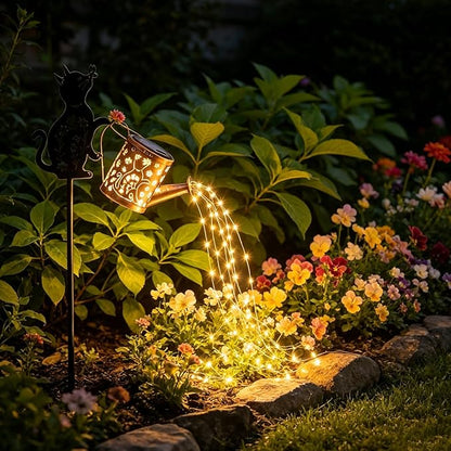 2 Pcs Solar Watering Can with Light, Outdoor Solar Cat Garden Decorative,Featuring Metal Cat Silhouette Stake, Gift for Women, Outdoor Waterproof,for Landscape,Lawn, Garden Path Decor