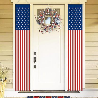 Memorial Day 4th of July Decorations, 2pcs 71x13 Inch Hanging American Flag Door Banner, America 250 Anniversary USA Flag for Home School Office Yard Front Porch Patio Garage Patriotic Décor