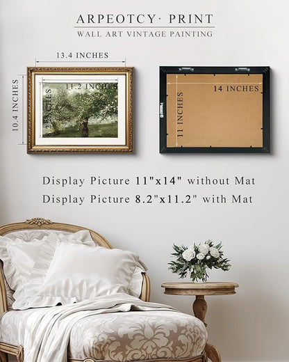 ARPEOTCY Vintage Gold Framed Wall Art, Retro Trees Landscape Paintings, Canvas Prints Artwork with Antique Frame, Victorian Wall Picture Decor for Gallery Living Room 13x16 inch