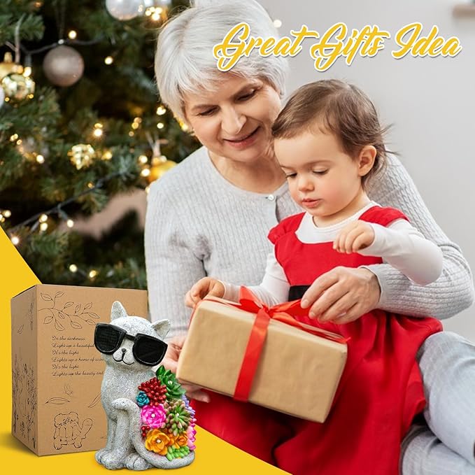 kyoryuger Mothers Day Solar Garden Decor Cat Statues for Women Mom Grandma Sister, for Mom,Solar Outdoor Decor for Patio Backyard Yard Lawn Decoration-Unique Birthday Present,Yard Art Ornament