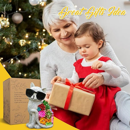 kyoryuger Mothers Day Solar Garden Decor Cat Statues for Women Mom Grandma Sister, for Mom,Solar Outdoor Decor for Patio Backyard Yard Lawn Decoration-Unique Birthday Present,Yard Art Ornament