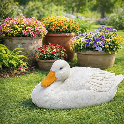 Huddled Duck Statue Outdoor Decor for Garden, Fairy Yard Figurines Home Sculptures for Lawn Patio Front Porch Backyard