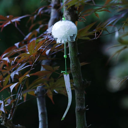 Japanese Wind Chime Glass Outdoor Ornament for Garden, Patio & Balcony, Hanging Wind-Bell Decoration Gift, Blessing Pendant Windchimes & PVC Wind-Catcher, White Flower