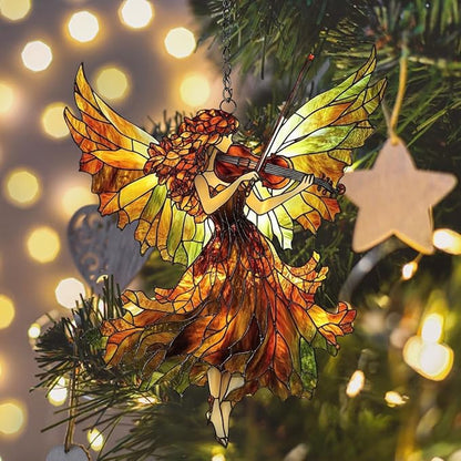 Music Angel Acrylic Suncatcher Stained Glass Effect Window Car Hanging Christmas Ornament Indoor Outdoor Decor Garden Sun Catcher Panel for Angel Lover for Women Mom Grandma