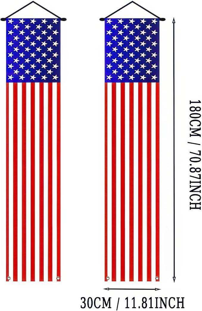 BlissYard 2Pcs Patriotic Decor Door Banner USA Independence American Flag Banners Hanging Porch Signs for Memorial Day Veterans Day Labor Days 4th of July Decorations for Yard Indoor Outdoor Supplies