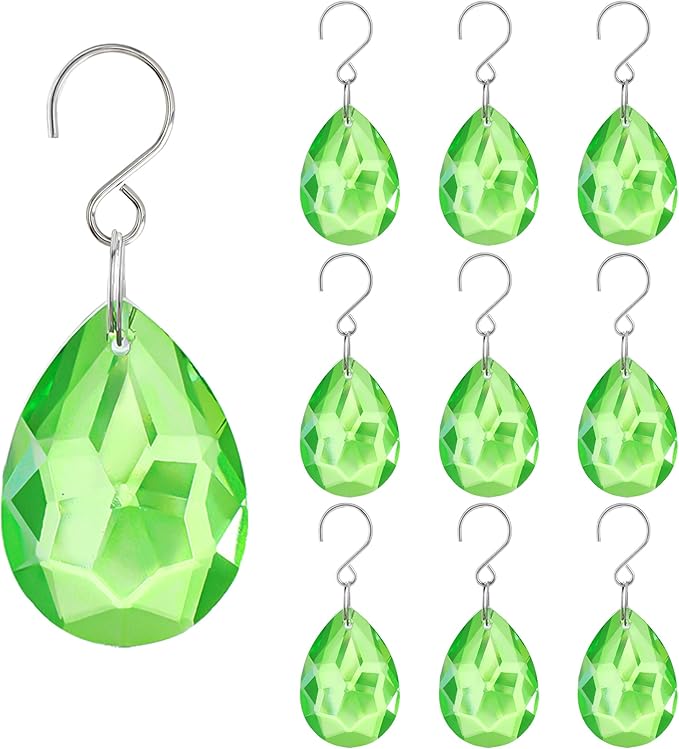 H&D HYALINE & DORA 10pcs Bauhinia Crystal Suncatcher Prisms Chandelier Beads Replacement 38mm Hanging Crystals Ornament Pendant for Window Wedding Party Decor,Green