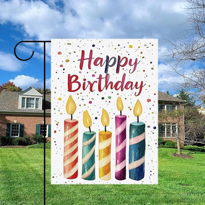 Gkyygk Happy Birthday Welcome Banners Garden Flag Double Sided 12x18 Inches Farmhouse Holiday Outside Decorations Burlap Yard Flag